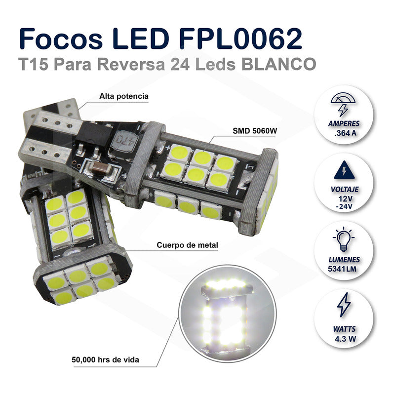 Par De Focos Canbus T15 Para Reversa 24 Leds 12 A 24v 1400lm