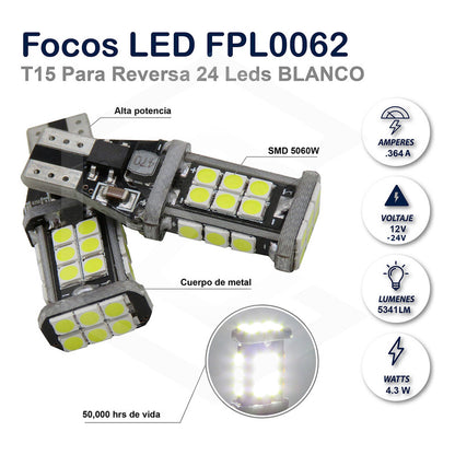 Par De Focos Canbus T15 Para Reversa 24 Leds 12 A 24v 1400lm