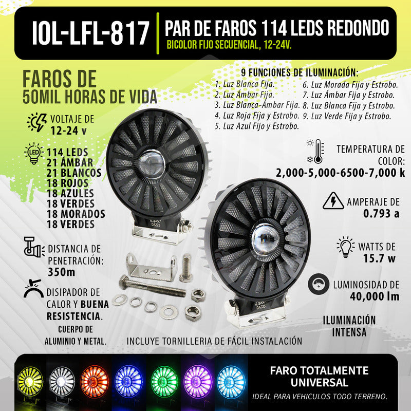 Par De Faros 114 Leds Redondo Bicolor Fijo Secuencial 12-24v