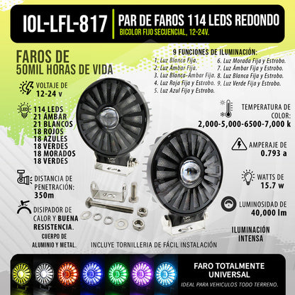 Par De Faros 114 Leds Redondo Bicolor Fijo Secuencial 12-24v