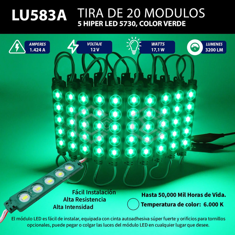 10 Modulos De 5 Leds 5630 Hiper Led Ip65 Contra Agua Color
