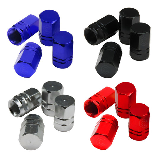 Kit 4 Tapon Cubre Pivote Válvula Metálico Hexagono Auto Moto