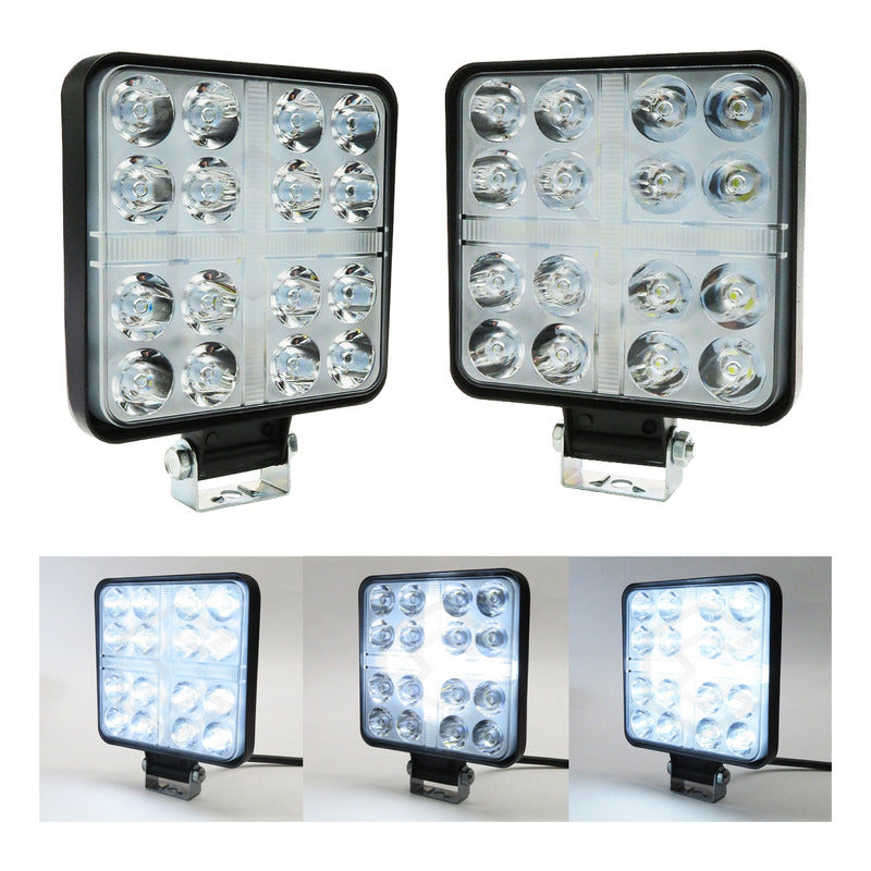 Par De Faros Cuadrados 33 Leds Aro De Luz Cruz Ip67 12-24v