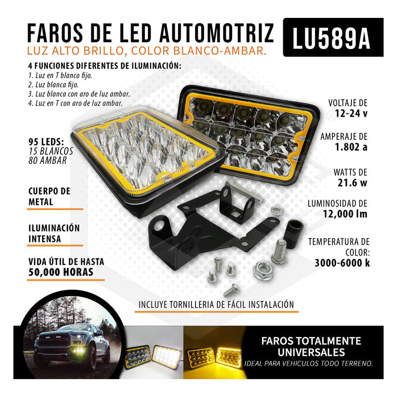 Par Unidad 4x6 99 Led Blanco Aro De Angel  Alta/baja 12/24v