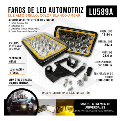 Par Unidad 4x6 99 Led Blanco Aro De Angel  Alta/baja 12/24v