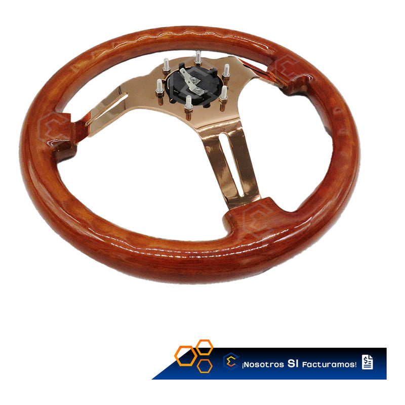 Volante Madera Automotriz Universal Centro Orobrillante 35cm