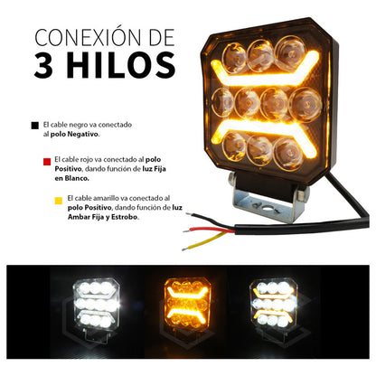 Par Faros 28 Leds Cuadrado Bicolor 10 Lupas 3 Funcion 10-30v