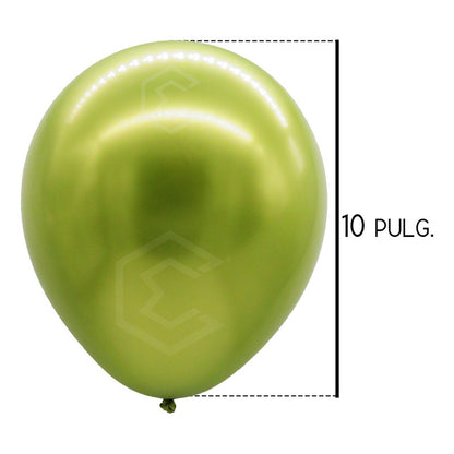 Bolsa 50 Globos Verde Claro Metalico #10 Fiestas Bodas Latex Verde Claro Metalico