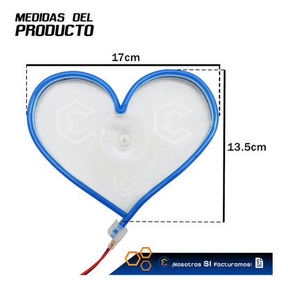 Figura Corazon Led Luz Neon Parabrisas Chupón Grande26cm 12v