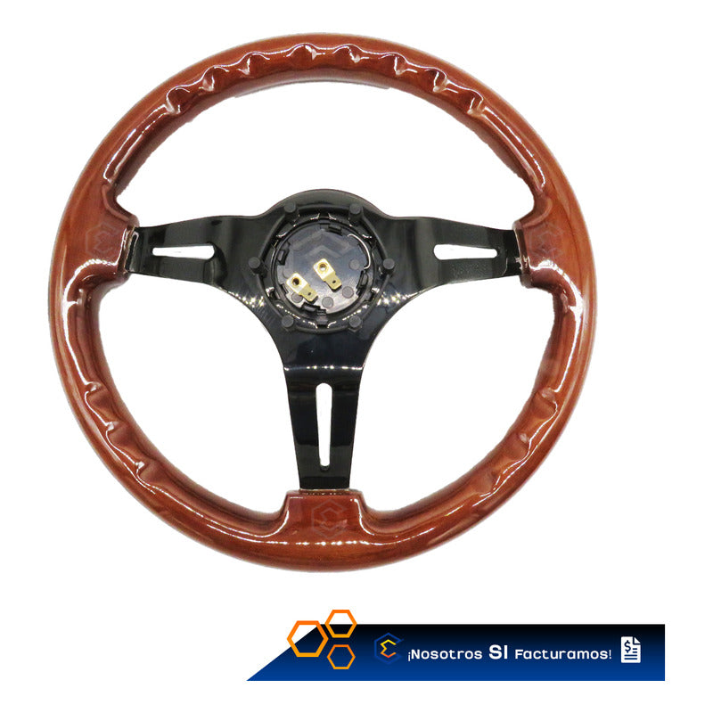 Volante Madera Automotriz Universal Centro Negro Brillo 35cm