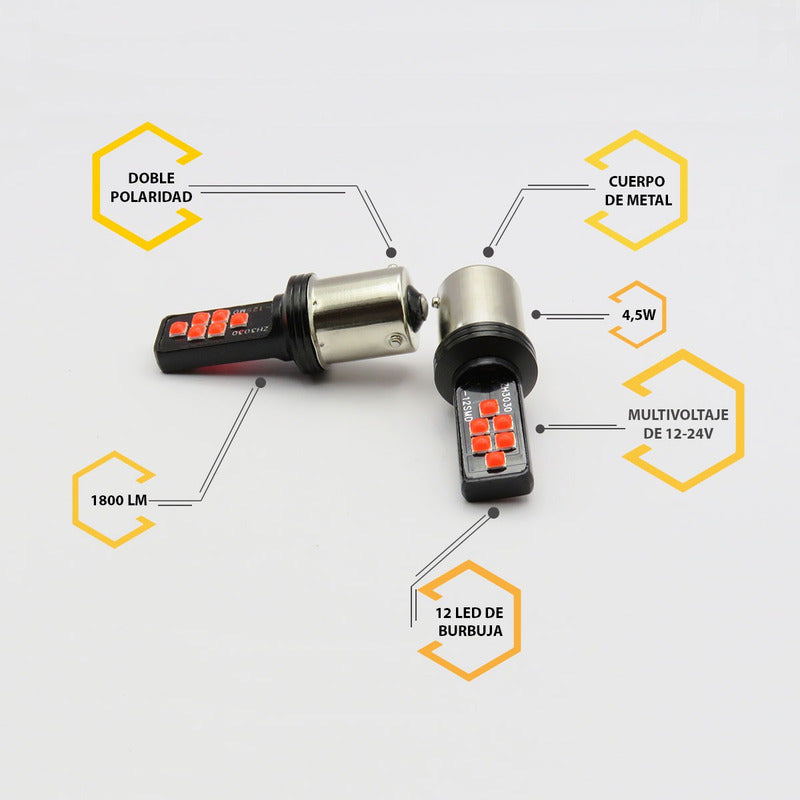 2 Focos 12 Led Canbus Cuarto Stop 12-24v 1156 57 3157  7507