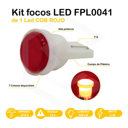Kit De 10 Focos De Pellizco T10 1  Led Cob Alta Potencia 12v