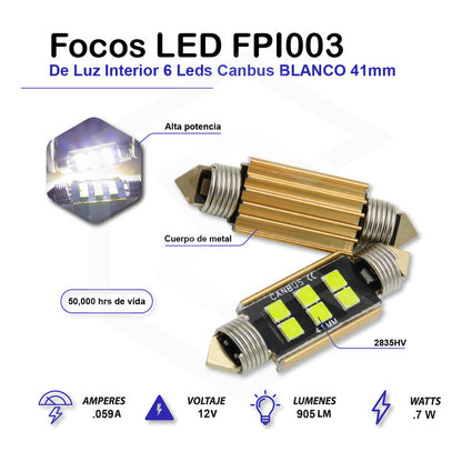 Par De Focos Luz Interior 31 36 39 41 Mm 6 Leds Canbus 12v