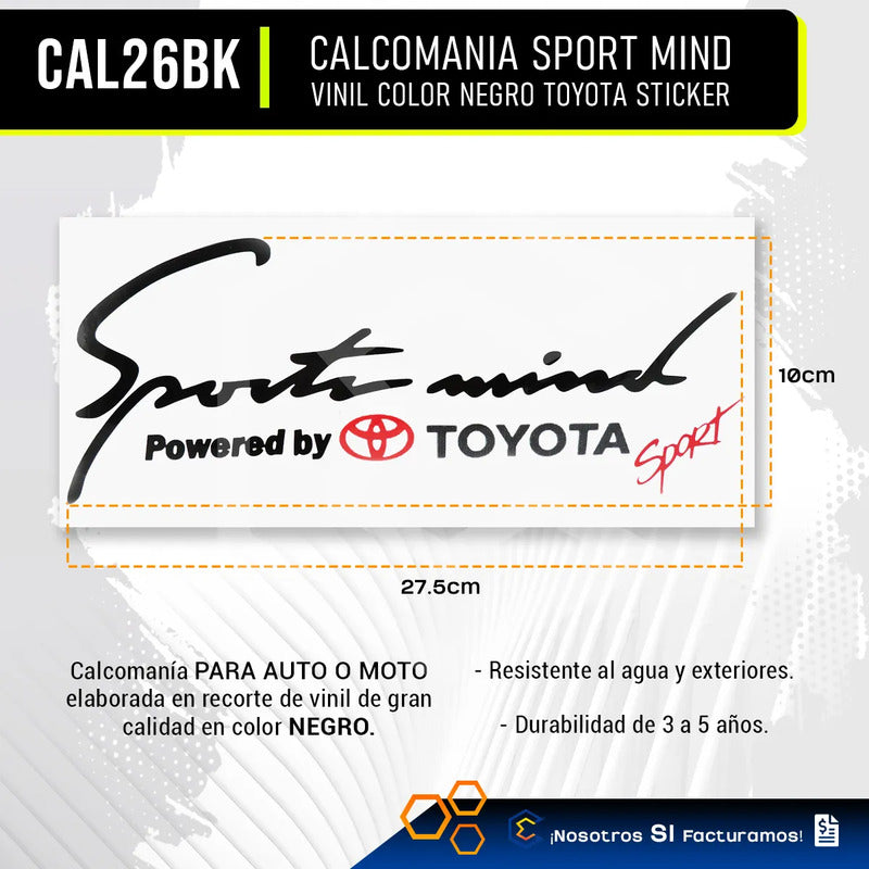 2 Calcomanía Sport Mind Toyota Negro Sticker Vinil Auto 25cm