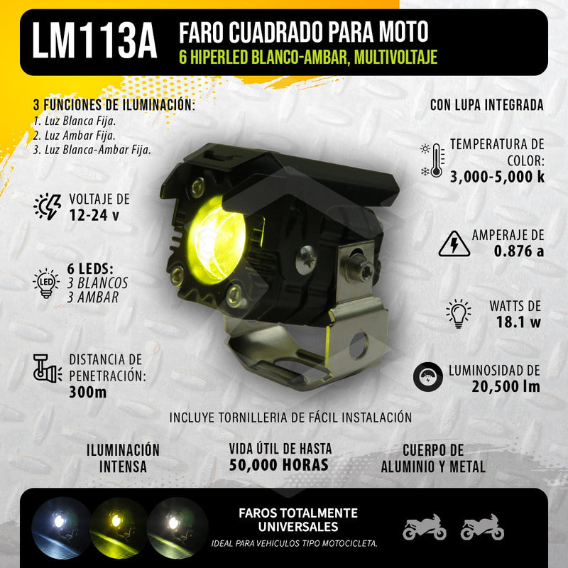 2 Faros Bicolor 6 Hiperled Lupa Moto Fijo 12-24v 20,500lm