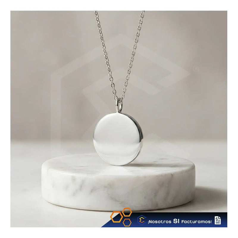 Collar Dije Circulo Plata Personalizado Grabado Láser Acero Plateado