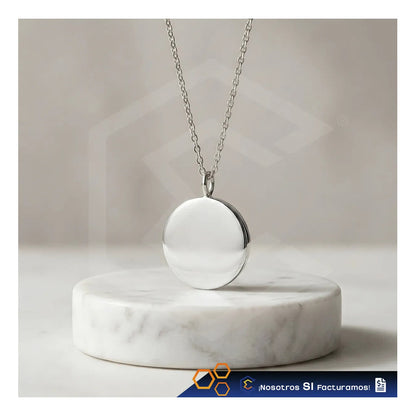 Collar Dije Circulo Plata Personalizado Grabado Láser Acero Plateado