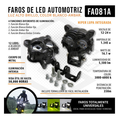 Faros Universal Tigre 12 Hiperled 4 Funciones 12-24v Bicolor