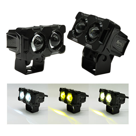 2 Faros Bicolor Moto 12 Hiperleds Lupa Fijo 24.500lm 12-24v