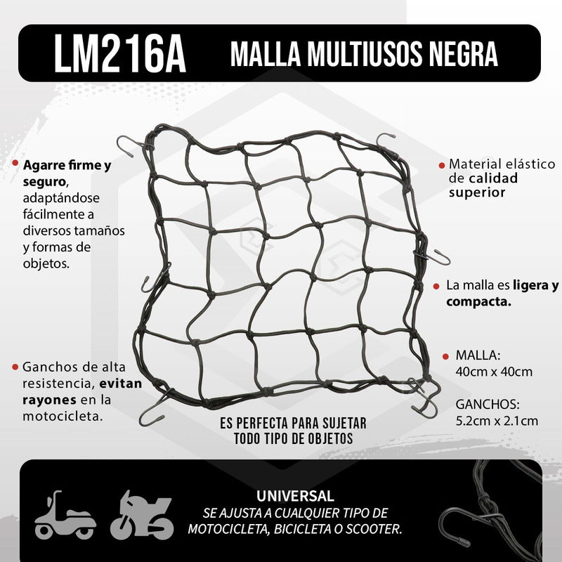 Red Malla Tensor Universal Multiuso Sujeta Casco Con Ganchos