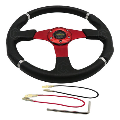 Volante Deportivo Universal Rojo 4 Lineas De Agarre En Cromo Rojo