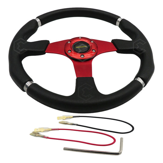 Volante Deportivo Universal Rojo 4 Lineas De Agarre En Cromo Rojo