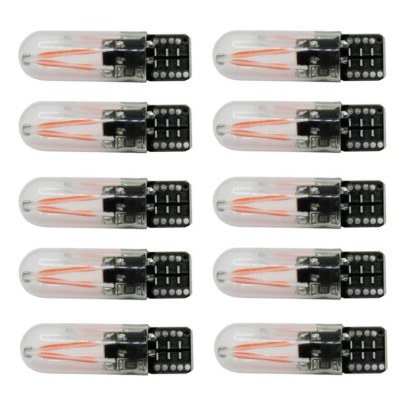 Kit 10 Foco De Pellizco Led Cob Vidrio Filamento Canbus T10
