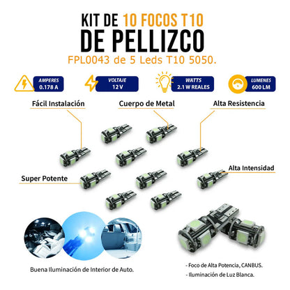 Kit De 10 Focos De Pellizco T10 5  Leds 5050 Alta Potencia