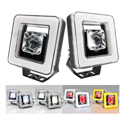 Par Faros Auxiliares 16 Led Con Lupa Bicolor Ojo Ángel 9-30v