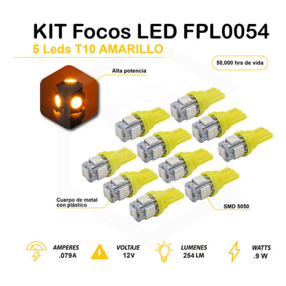 Kit 10 Focos Pellizco 5 Leds 5050 T10-158 Color A Eligir