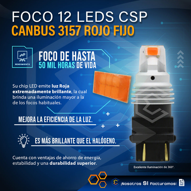 Par De Focos 3157 12 Leds Csp Canbus Fijo 10-60v 10w 1100lm