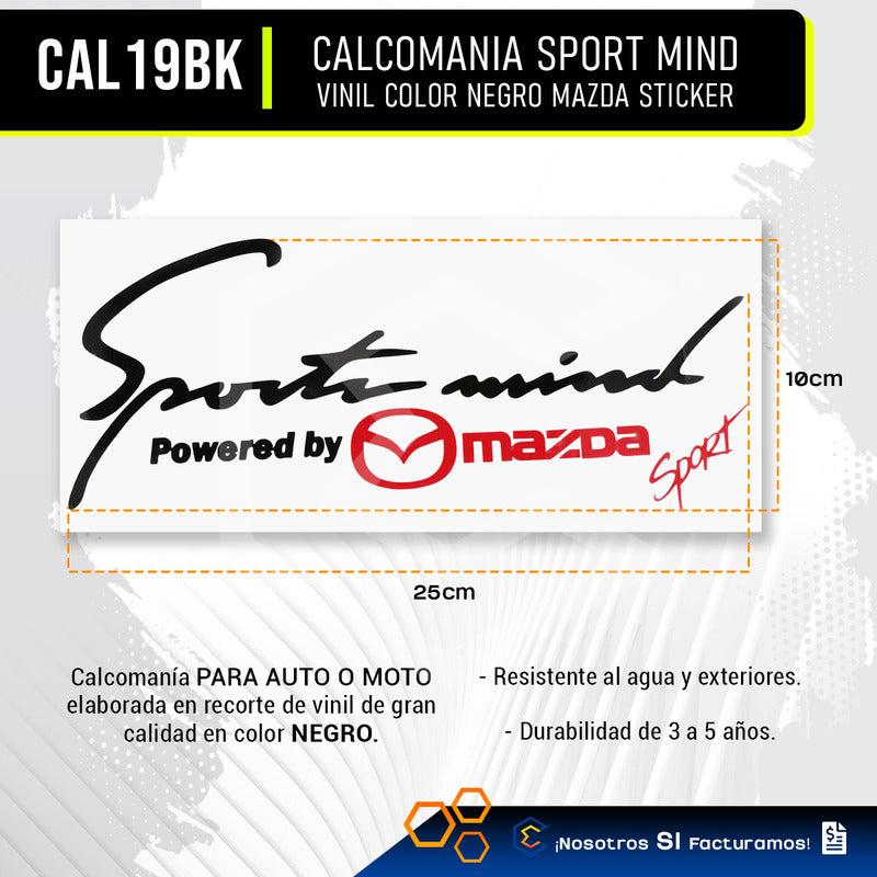 Calcomanía Sport Mind Mazda Sticker Vinil Auto Moto 25x10cm