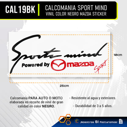 Calcomanía Sport Mind Mazda Sticker Vinil Auto Moto 25x10cm