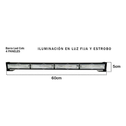 Barra Torreta Led Cob 4 Módulos Estrobo Código 16 Funciones