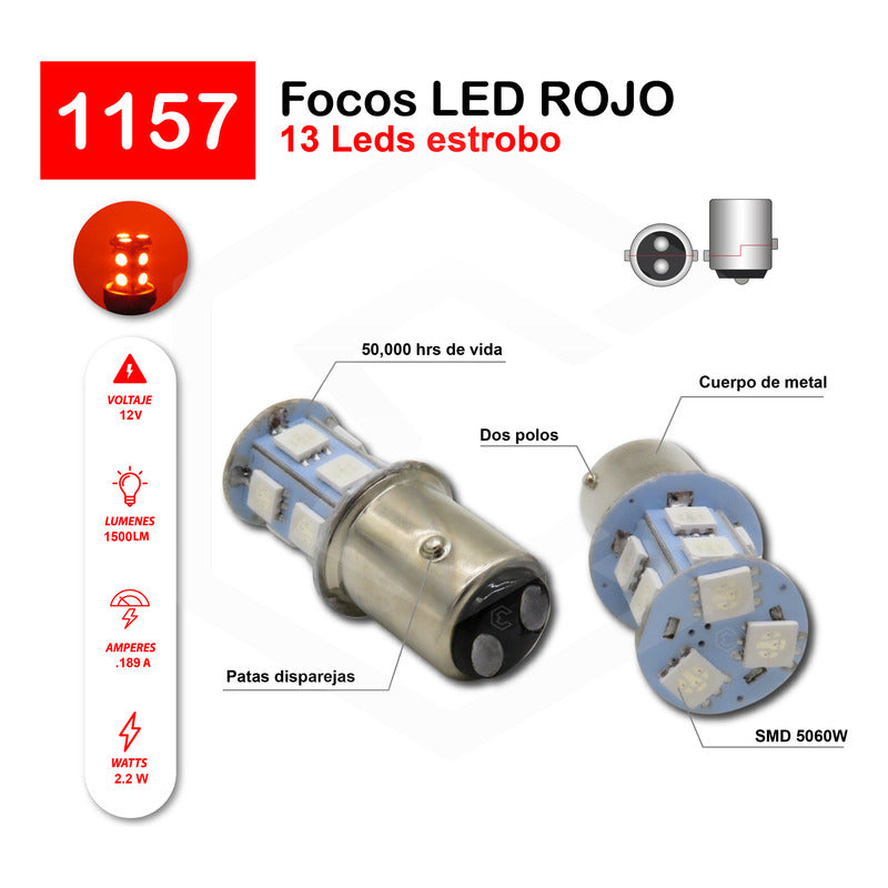 2 Focos 1157 1156 1176 3157 7440 7443 13 Leds  Estrobo 12v