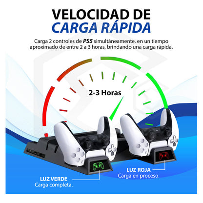 Base Para Ps5 Con Ventilador Y Soporte De Carga 2 Mandos 13j Blanco