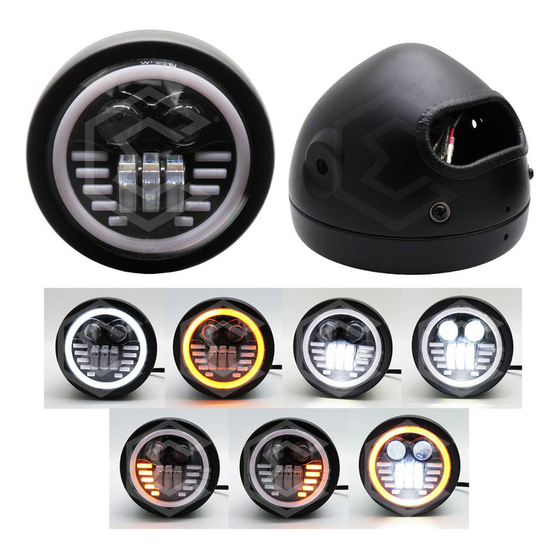 Faro Para Moto Redondo 5.75'' Pulgadas Ojo Ángel Lupa 12-24v