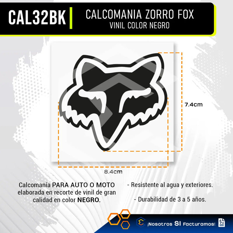 2 Calcomanía Fox Zorro Negro Sticker Vinil Auto Moto 8.4cm