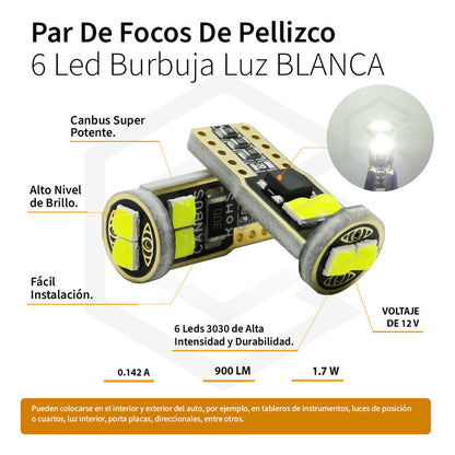 Kit 10 Focos Pellizco 6 Led Burbuja Canbus Super Potente 12v