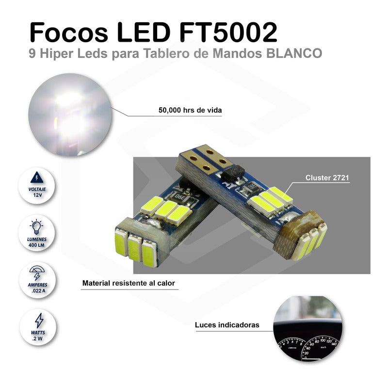 Kit 10 Focos De Pellizco T5 9 Hiper Leds Cluster 2721 1w 12v