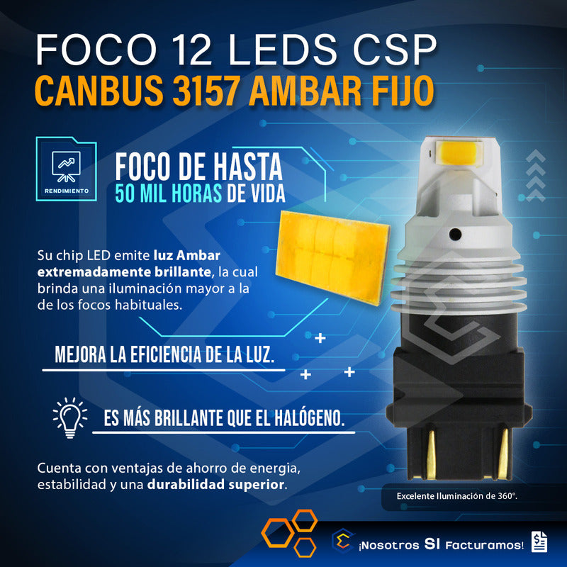 Par De Focos 3157 12 Leds Csp Canbus Fijo 10-60v 10w 1100lm
