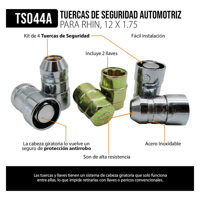 Juego D Tuercas De Seguridad Para Rin Con 2 Llaves 12 X 1.75