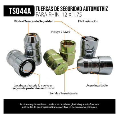 Juego D Tuercas De Seguridad Para Rin Con 2 Llaves 12 X 1.75