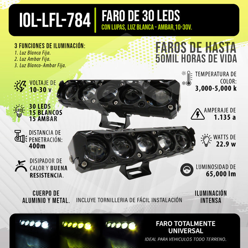 Par De Faros 5 Lupas 30 Leds Auxiliares Bicolor Fijo 10-30v