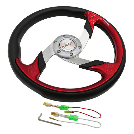 Volante Deportivo Universal De Metal Color Rojo Con Negro