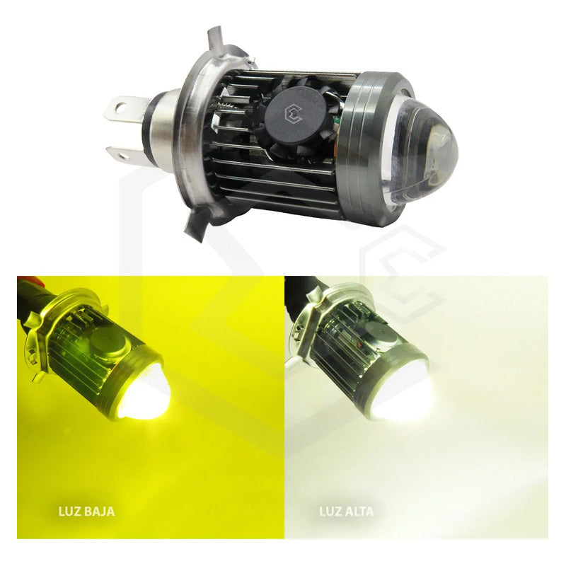 Foco Moto H4 Lupa Con Ventilador Ba20d Bicolor 6 Leds Csp