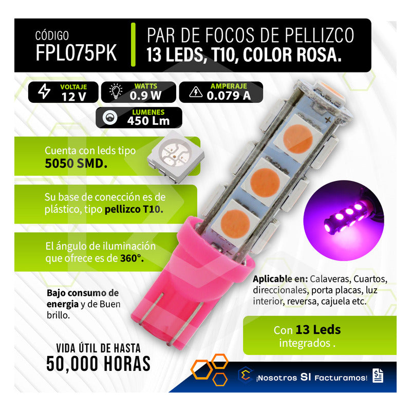 Par De Focos Pellizco 13 Leds 5050 T10-158 Cuartos Stop 12v