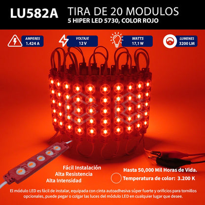 10 Modulos De 5 Leds 5630 Hiper Led Ip65 Contra Agua Color