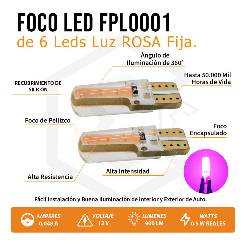 Kit 5 Pares Focos Led Cob Grande Pellizco T10 Silicon Auto