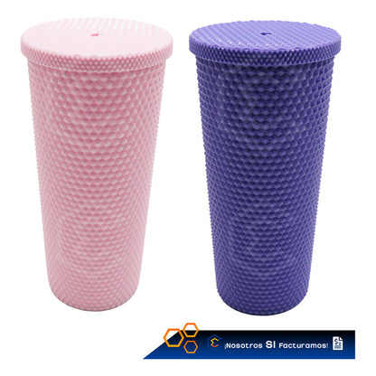 Termo Vaso Con Popote Studded Doble Pared De Plástico 700ml